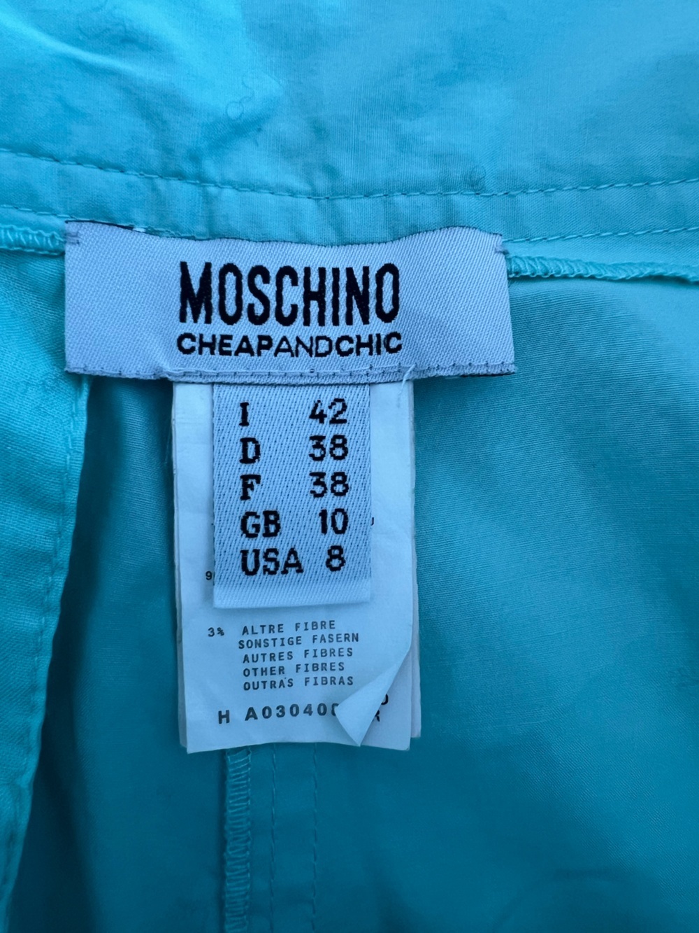 Moschino Cheap and Chic Shorts Sz 8 Aqua Blue Cotton Tie Waist High Rise - Picture 2 of 12